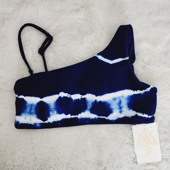 NEW Becca Asymmetric Blue Tie Dye One Shoulder Bikini Top Size Small - Picture 4 of 8